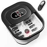 Comfier Fußsprudelbad mit Wärmefunktion, Fußbad mit Heizung, Sprudelfunktion, Vibration, Temperaturregelung, Pediküre-Bimsstein, intelligenter Timer, schwarz, Geschenke für frauen