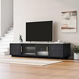 Merax TV Board 160 cm, Moderner TV Schrank Lowboard, 2 Schließfach mit Glastüren und 4 Schublade als Stauraum, Sideboard Fernsehschrank TV Möbel, für Wohnzimmer Esszimmer, Marmormuster, Grau