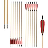 Bogenschießen Holzpfeile 32' Handgefertigte Holzpfeile Traditionelle Jagdpfeile Holzschaft mit Truthahnfeder Metallspitzen für Recurvebogen Langbogen (6pcs)