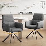 Ckaff Esszimmerstühle Drehbar mit Armlehne 2er Set, 360°Drehbar Polsterstuhl Küchenstuhl aus Chenille, Stühle Esszimmer Schminkstuhl mit Metallbeine für Esszimmer Küche Schlafzimmer, Dunkelgrau