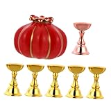 minkissy Kürbisscheiben Nagelkunst Falsch Nagelhalter magnetische Basis Falsche Nägel üben Unterstützer der Nagelschönheit Maniküreständer Nagelständer Retro-Maniküre-Basis Keramik rot