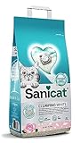 Sanicat – Weiße Klumpstreu – mit Duft von Rosenblättern | Hergestellt aus natürlichen Mineralien mit Geruchskontrolle | Absorbiert Feuchtigkeit für eine einfache Reinigung| Packungsgröße 8 l