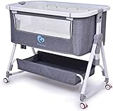 Bellababy Beistellbett,Stubenwagen Babybett,Beistellbett mit Aufbewahrungskorb, Einfach Zusammenklappbares Tragbares Kinderbett,Verstellbares Tragbares Bett für Säuglinge/Neugeborene, Grau