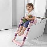 PLATINUM GOLD Kinder Toilettensitz, Toilettensitz Kinder mit Treppe, Klappbarer Reise-Badezimmersitz mit Spritzschutz, Töpfchensitz mit Leiter, Komfortabel, Einstellbar (Pink)