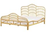 Bett Rattan hellbraun mit Lattenrost 180 x 200 cm hohes Kopf- & Fußteil Domeyrot