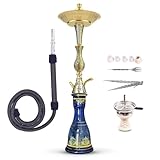 Luna Hookah Premium Tradi Shisha Absolutes Komplett Set edles Design | Traditionelle Wasserpfeife 68 cm inkl. Steinkopf Kaminaufsatz Tradischlauch Zange und Tabakgabel | (Gold/Bowl Blau)