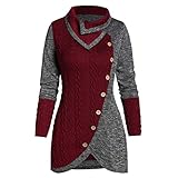 Wtouhe 2021 Weihnachtsshirt für Damen, schräg Kragen, schulterfrei, Weihnachtsmann, bedruckt, langärmlig, Bluse, Mode, Loose Chic Tops, Sweatshirt, große Größe, T-Shirt S-5XL Gr. 52, 39 _ Rot