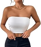 Sukiglam Bandeau Top Damen Basic Ärmellos Schulterfrei Tube Top Sommer Casual Slim Fit Stretchy Trägerloses Crop Tops Y2k Sexy Rückenfreies Shirt Doppelt Gefüttert Oberteile