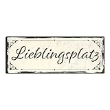 Metallschild mit schönem Design - Lieblingsplatz im rustikalen Stil in Braun Für den Lieblingsort im Garten oder der Terrasse wo du am besten entspannen kannst oder einfach als