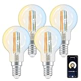 ANTELA Alexa Glühbirne E14 P45 4,5W 470LM, Smart WLAN LED Dimmbare Birne Lampe, Warmweiß (2700K) Kaltweiß (6500K) Licht Kompatibel mit Amazon Alexa, Google Home,4PCs