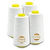 NäHgarn Overlockgarn 100% Polyester Weiß NäHgarn Set FüR NäHgarn Faden Garn NäHmaschine 4 NäHgarn Zwirn ReißFest NäHmaschinengarn Thread NäHfaden Overlock Garn 40/2 Je 2745 M, Insgesamt 11000m