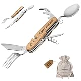 Gipfelgaudi All-in-One Camping Besteck: ideal zum Wandern, Picknick & mehr I Plastikfreies Besteck To Go aus rostfreiem Edelstahl & Holz