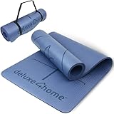 deluxe4home® Premium Yogamatte Gymnastikmatte Blau I Phthalatfreie NBR Fitness Matte Rutschfest mit Tragegurt I Sportmatte für Yoga & Pilates I Trainingsmatte mit Ausrichtungslinien