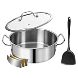 Schmorpfanne Unbeschichtet 28cm hoher Rand mit Deckel und Spatel, Edelstahlpfanne Pfanne Edelstahl, Backofengeeignet bis zu 500°Induktionsgeeignet, Gas-Kochfelder - 5l