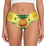 EdWal Damen-Slip, Ananas-Druck, hohe Taille, feuchtigkeitsableitende Unterwäsche, Bikini-Slip, Schwarz , 4XL
