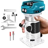 Akku Oberfräse kompatibel mit Makita 18V Akku, 1300W Akku Kantenfräser Oberfräse Trimmer Einhandfräse 6 Geschwindigkeit, 28.000 U/min Bürstenloser Trimmer Für Die Holzbearbeitung (no Akku)