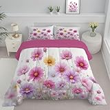 DLERFLOVR Steppdecke 260x230cm 4-Jahreszeiten Bettdecke Kosmos Weiche und Bequeme Ganzjahresdecke Wildblumen Aquarellmalerei Waschbare Oberbett ohne Bezug mit 2 Kissenbezug 80x80cm, Rosa