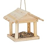 Relaxdays Vogelhaus zum Aufhängen, Vogelhäuschen Garten und Balkon, unbehandeltes Holz, kleines Vogelfutterhaus, natur