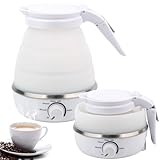 Faltbarer Wasserkocher, 0.6l Reise Silikon Tragbarer Wasserkessel, Weiß Mini Camping Wasserkocher 5 Minuten Schnelles Kochen für Küche Reise Camping Outdoor