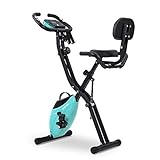 Merax Fitness Bike, Heimtrainer Klappbar, Magnetische Faltbares Fitnessfahrrad mit 10 Widerstandsstufen, Fitness Bike für Zuhause Büro Indoorcycling Bikes mit Expanderbänder, bis 150 kg (Blau)