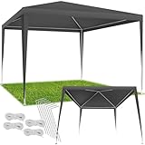 tectake® Pavillon 3x3 m, Gartenzelt mit wasserdichter PE-Plane mit UV-Schutz, Partyzelt für Garten Terrasse Event Camping Festival Markt, Stecksystem, Gartenpavillon inkl. Spannseile + Heringe - grau