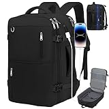 HDeye Reiserucksack für Damen und Herren, Großer Handgepäck-Rucksack, Erweiterbare Handgepäcktasche, 17-Zoll-Laptop-Rucksack für Reisen, Wandern im Freien, Schwarz