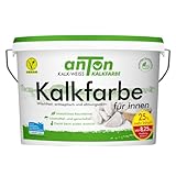 Anton | Wischfeste Kalkfarbe Kreideweiß | Innen | antimikrobiell | Vorbeugend sofort gegen Schimmel | deckt beim ersten Anstrich | Antiseptisch & Atmungsaktiv | 90m² |17Kg 25% MEHR INHALT+ROLLER