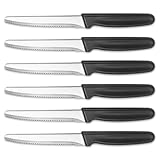 DMJJSD Frühstücksmesser Wellenschliff 6-teilig, Tafelmesser Scharf Brotmesser Wellenschliff Brötchenmesser Tomatenmesser Buttermesser Stabiler Kunststoffgriff Spülmaschinenfest 22 cm,Edelstahl,Schwarz