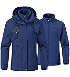 YSENTO Damen 3-in-1 Skijacke Winter FleeceJacke Wasserdichte Winddichte Warme Funktions Outdoor Softshell Jacke mit abnehmbarer Kapuze(Marine,L)