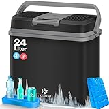 KESSER® 24 Liter Kühlbox | KÜHLT und WÄRMT | Thermo-Elektrische Kühlbox | inklusive 2x Kühlakku & Getränkehalter | 12 Volt und 230 Volt | Mini-Kühlschrank | für Auto und Camping | EEK E | Schwarz/Grau
