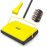 JEHONN Teppichkehrer Ohne Strom mit Pferdehaarbürsten, Leicht und Kompakt Staubsauger Teppichroller für Haustierhaare, Kleine Schmutzpartikel (Gelb)