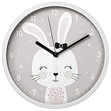 Hama Kinder Wanduhr Lovely Bunny ohne Ticken (runde Kinderuhr mit Hasen Motiv, batteriebetriebene Quarz Wanduhr mit Sekundenzeiger, Kinderzimmer, ideal als Lernuhr, Durchmesser 25 cm) weiß