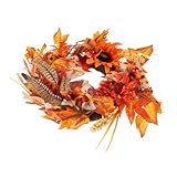 VICASKY Herbstlicher Kürbis Ahornblatt-Kranz aus Hochwertigem Seidenstoff Wetterfest Vielseitig als Tür Wanddekoration für Halloween Erntedankfest und Herbstliche Fotohintergründe Geeignet