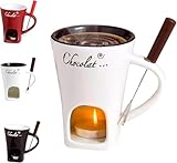 Schokofondue Tasse,200ml Keramik Schokoladenfondue Set,Becher zum Schmelzen von Schokolade,Fondue Set Mit Gabel Und Teelicht für Käse Schokolade Butter Karamell