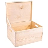 Creative Deco XXL Große Holzkiste mit Deckel | 40x30x24 cm (+/-1cm) | Holztruhe Erinnerungsbox Baby Holzbox mit Deckel und Griffen Kasten | Ostergeschenk Für Spielzeug, Werkzeuge | ROH, UNGESCHLIFFEN