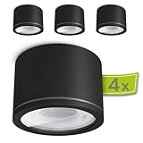 linovum 4x NUHA Aufbaustrahler schwarz IP44 für Bad & Outdoor mit Fassung für GX53 - Spot 230V Aufputz flach Ø90mm Deckenspot