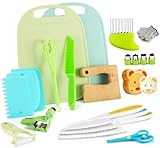Kindermesser 21-teiliges Kinder Sicherheit Kochmesser für echtes Kochen von Obst oder Gemüse mit Holzmesser, Küchenmesser, Schneidebrett, etc. Kinder Kochset Messer für Kinder ab 2 jahre (Krokodil)