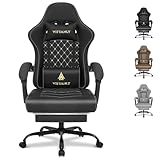Vittanly Gaming Stuhl mit Frühling Kissen, Ergonomischer Gaming Chair Gamer Stuhl mit Kopfstütze, Lendenkissen und Fußstütze, Höhenverstellbarer Drehbarer Gaming Sessel Bürostuhl 150 kg, Schwarz