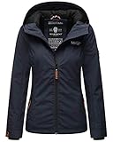 MARIKOO leichte Damen Übergangsjacke kurz Outdoor-Jacke mit Jersey-Innenfutter und großer Kapuze Brombeere Navy Gr. L