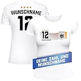 MoonWorks® EM Shirt Damen Deutschland Trikot personalisiert mit Name Fußball Europameisterschaft 2024 Fanshirt weiß S