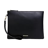 Doris&Jacky Damen Echtes Leder Clutch Schaffell Geldbörse Abendtasche mit Handschlaufe (Schwarz)