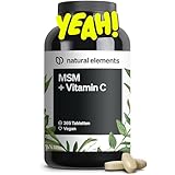 natural elements MSM 2000mg + natürliches Vitamin C – 365 Tabletten statt Kapseln – Methylsulfonylmethan – hochdosiert, vegan – in Deutschland laborgeprüft