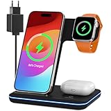 Induktive Ladestation für Apple Wireless Charger 3 in 1: Kabelloses Ladegerät für iP.Hone 16/15/14/13/12/11/Pro/Max/XS/XR/X/8/Plus, Apple Watch 2/3/4/5/6/7/8/9/10 und Air.Pods