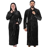 Gräfenstayn® Damen & Herren Kuschelfleece Bademantel ohne Kapuze mit Öko-Tex Standard 100 in Größe S-XXXL (M, Schwarz)