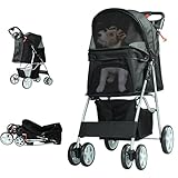 HiPet® Hundebuggy bis 20 kg Faltbar Klappbar Hundewagen Buggy für kleine Hunde und Katzen Haustiere Buggy Pet Stroller Jogger Katzenbuggy für Hunde Katzen - mit Großem Einkaufskorb (Schwarz)