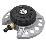 Ollanoos Metall-Rasensprenger, Multifunktions-Turmsprenger, mit 9 Sprühmustern und einem Sockel aus Zinklegierung, geeignet für kleine und unregelmäßig geformte Gärten