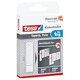 tesa Powerstrips Tapete&Putz - doppelseitige Klebestreifen für Tapete und Gips - Ersatz-Klebestreifen für den tesa® Klebenagel - Haltekraft 1,0 kg/Nagel - 1 x 6 Streifen