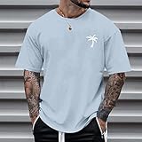 T-Shirts Für Herren Rundhals, Sommer Basic T Shirt Herren Kurzarm, Tshirt Sport Leicht Mit Palmenmuster Funktionsshirt Weit Sportshirt Tops Für Herren T Shirt Männer Classic Arbeitsshirts