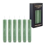 Rustic Stabkerzen 6er Set Grün – kurze Dinner Kerzen in Celadon & Mintgrün, 8 h Brenndauer, spitz zulaufend für Kerzenhalter, unparfümiert, ohne Palmöl, durchgefärbt, Adventskranz & Dekoration