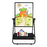 Kinder Doppelseitige Tafel magnetischer Kreidetafel Kunst Staffelei Metall Whiteboard kindertafel Chalkboard Zeichentafel Höhenverstellbare Aufbewahrungstasche mit Zubehör abwischbarem Whiteboard